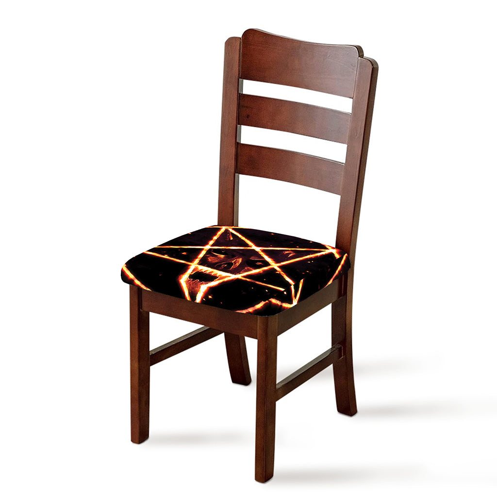 Flame Satanic Pentagram Print Chair Cushion Cover