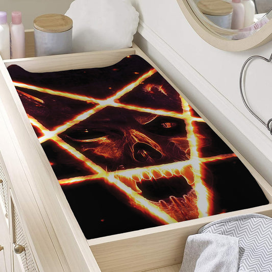 Flame Satanic Pentagram Print Changing Pad Cover