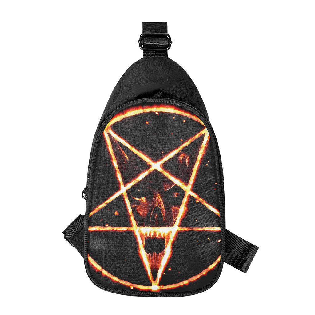 Flame Satanic Pentagram Print Chest Bag
