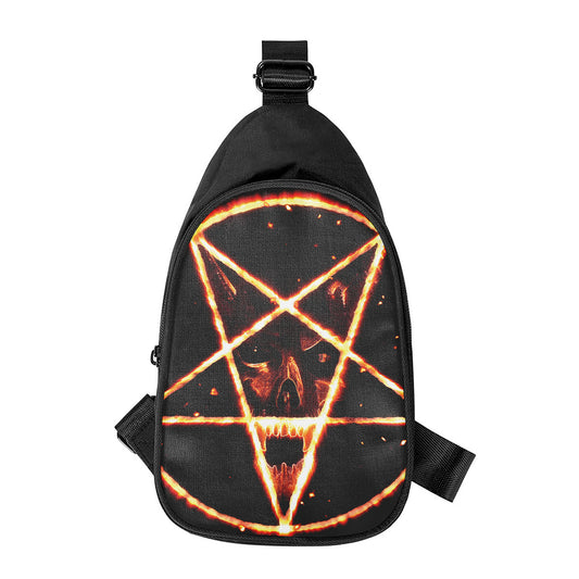 Flame Satanic Pentagram Print Chest Bag