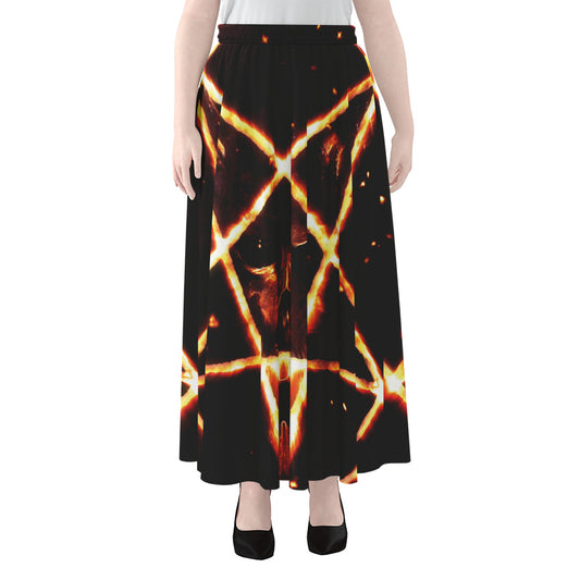 Flame Satanic Pentagram Print Chiffon Maxi Skirt