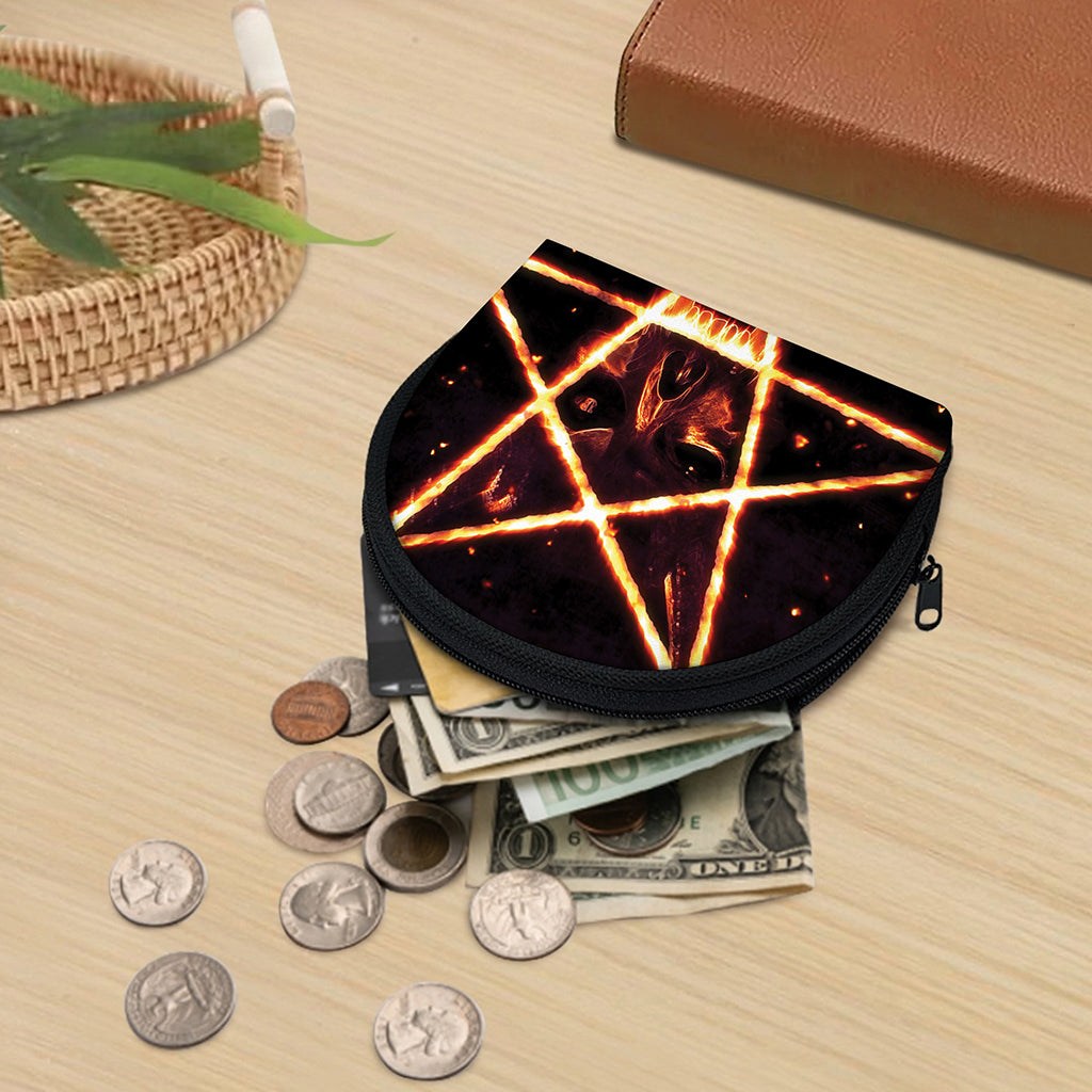 Flame Satanic Pentagram Print Coin Purse