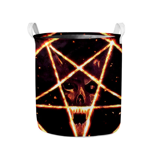 Flame Satanic Pentagram Print Collapsible Laundry Basket