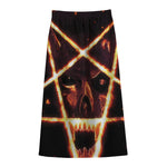 Flame Satanic Pentagram Print Cotton Front Slit Maxi Skirt