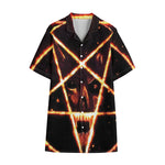 Flame Satanic Pentagram Print Cotton Hawaiian Shirt