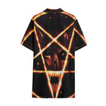 Flame Satanic Pentagram Print Cotton Hawaiian Shirt