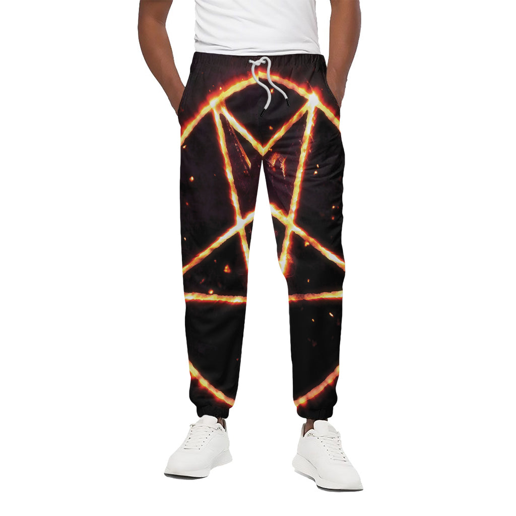 Flame Satanic Pentagram Print Cotton Pants