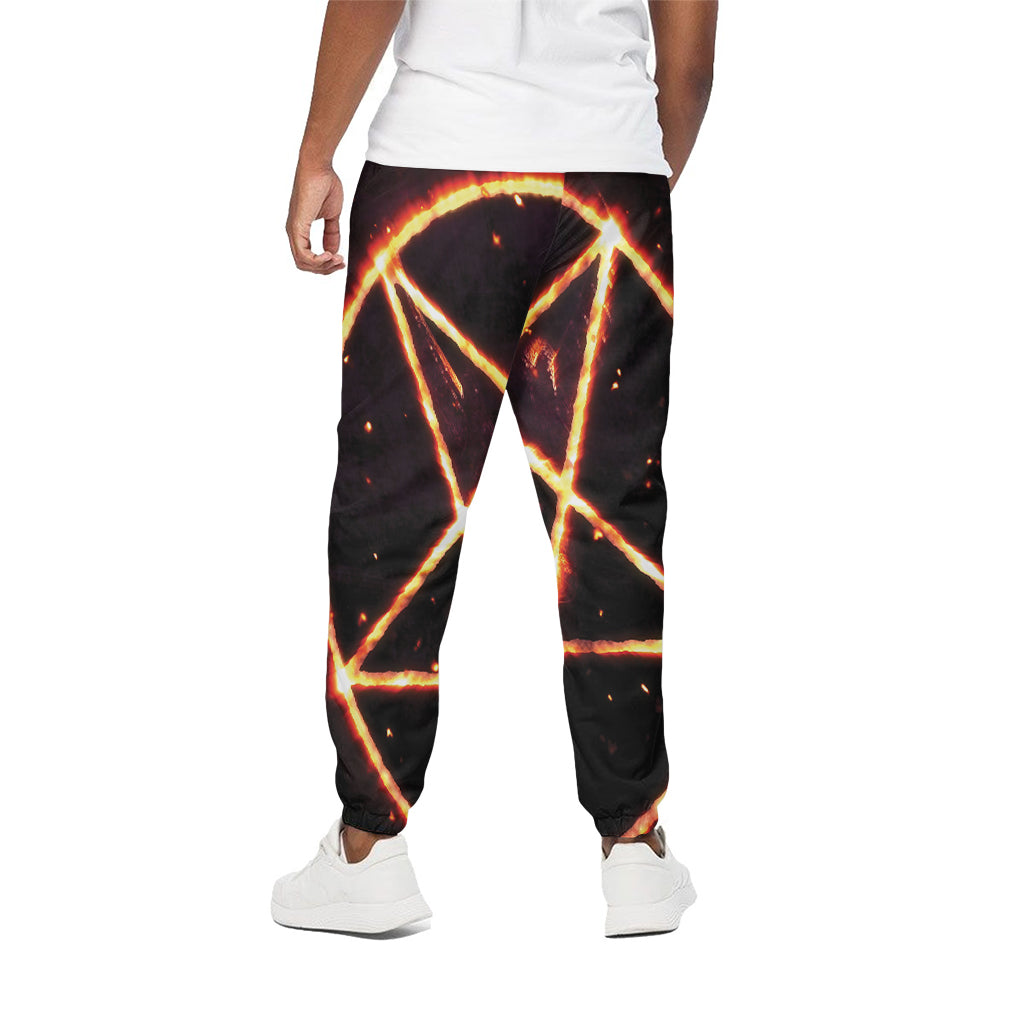 Flame Satanic Pentagram Print Cotton Pants
