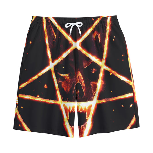 Flame Satanic Pentagram Print Cotton Shorts