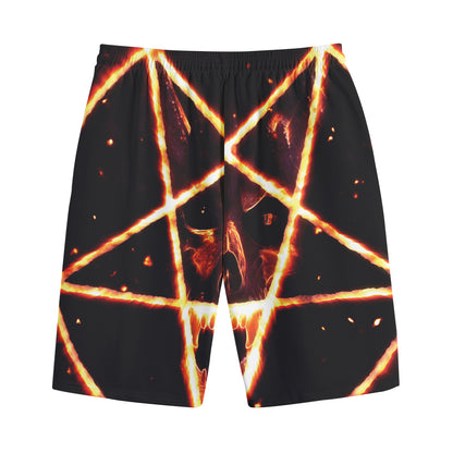 Flame Satanic Pentagram Print Cotton Shorts