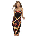 Flame Satanic Pentagram Print Cross Back Cami Dress