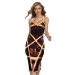 Flame Satanic Pentagram Print Cross Back Cami Dress