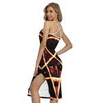 Flame Satanic Pentagram Print Cross Back Cami Dress