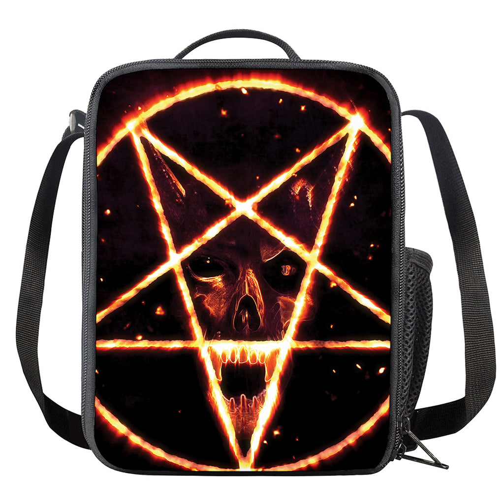 Flame Satanic Pentagram Print Crossbody Lunch Bag