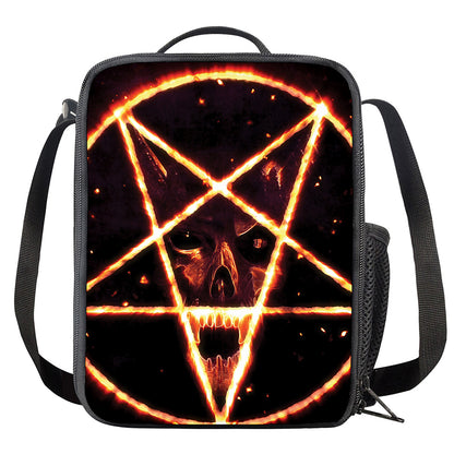 Flame Satanic Pentagram Print Crossbody Lunch Bag