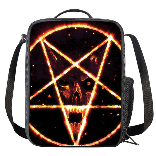 Flame Satanic Pentagram Print Crossbody Lunch Bag