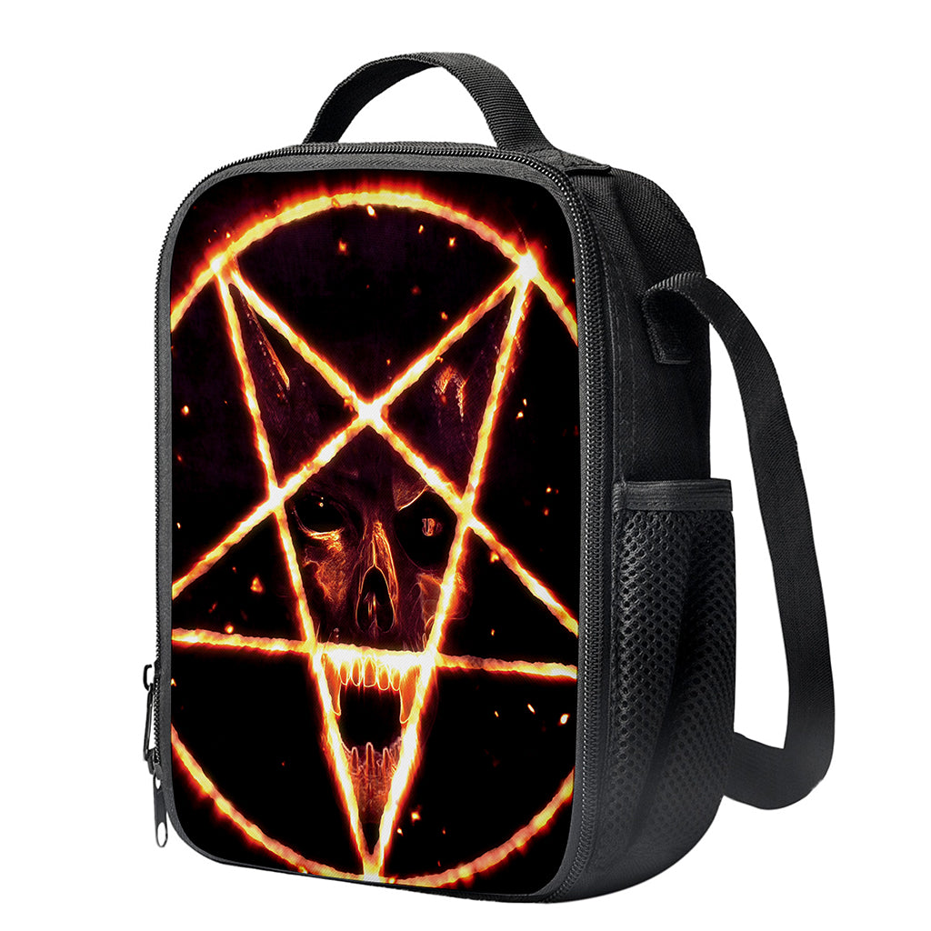 Flame Satanic Pentagram Print Crossbody Lunch Bag