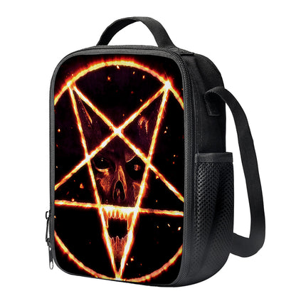 Flame Satanic Pentagram Print Crossbody Lunch Bag