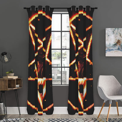 Flame Satanic Pentagram Print Curtain