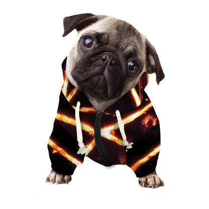 Flame Satanic Pentagram Print Dog Zip Up Hoodie