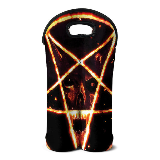 Flame Satanic Pentagram Print Double Neoprene Wine Tote