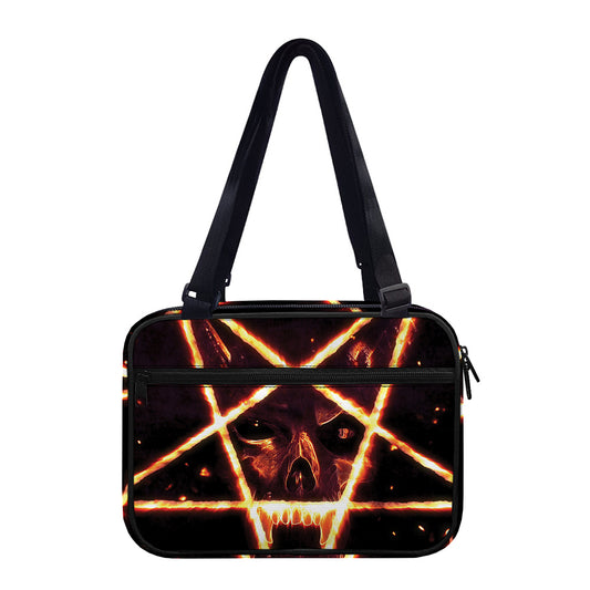 Flame Satanic Pentagram Print Double Strap Bible Bag