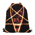 Flame Satanic Pentagram Print Drawstring Bag