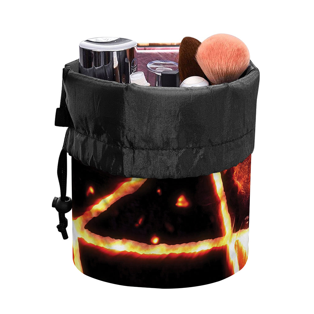 Flame Satanic Pentagram Print Drawstring Makeup Bag