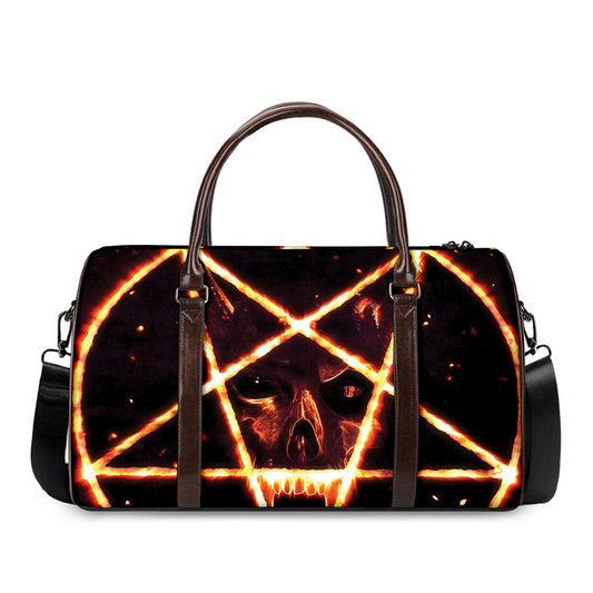 Flame Satanic Pentagram Print Duffle Bag