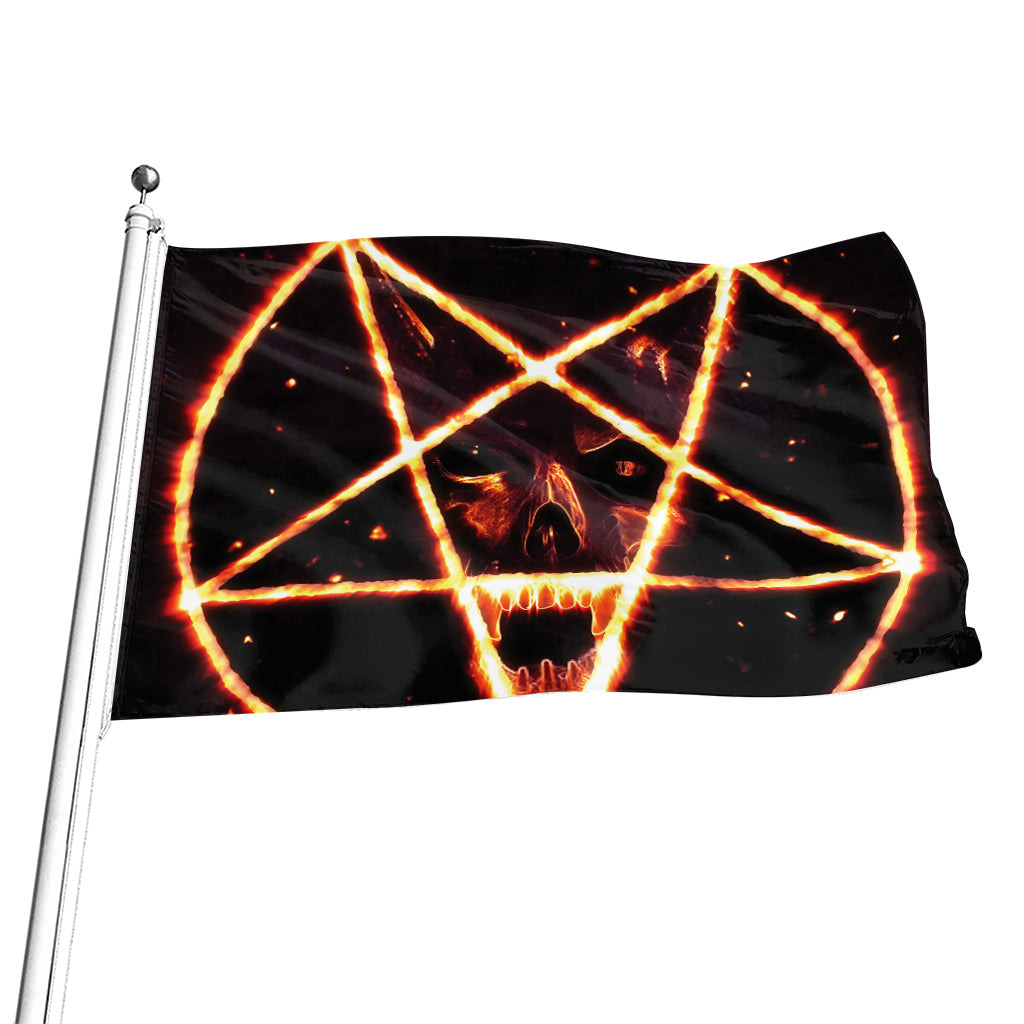 Flame Satanic Pentagram Print Flag