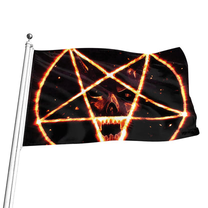 Flame Satanic Pentagram Print Flag