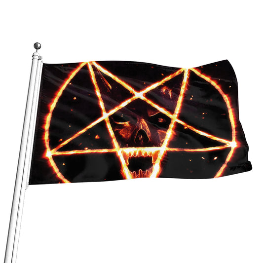 Flame Satanic Pentagram Print Flag