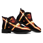 Flame Satanic Pentagram Print Flat Ankle Boots