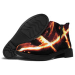 Flame Satanic Pentagram Print Flat Ankle Boots