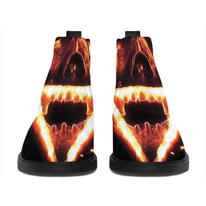 Flame Satanic Pentagram Print Flat Ankle Boots