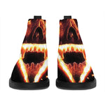 Flame Satanic Pentagram Print Flat Ankle Boots