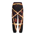Flame Satanic Pentagram Print Fleece Lined Knit Pants