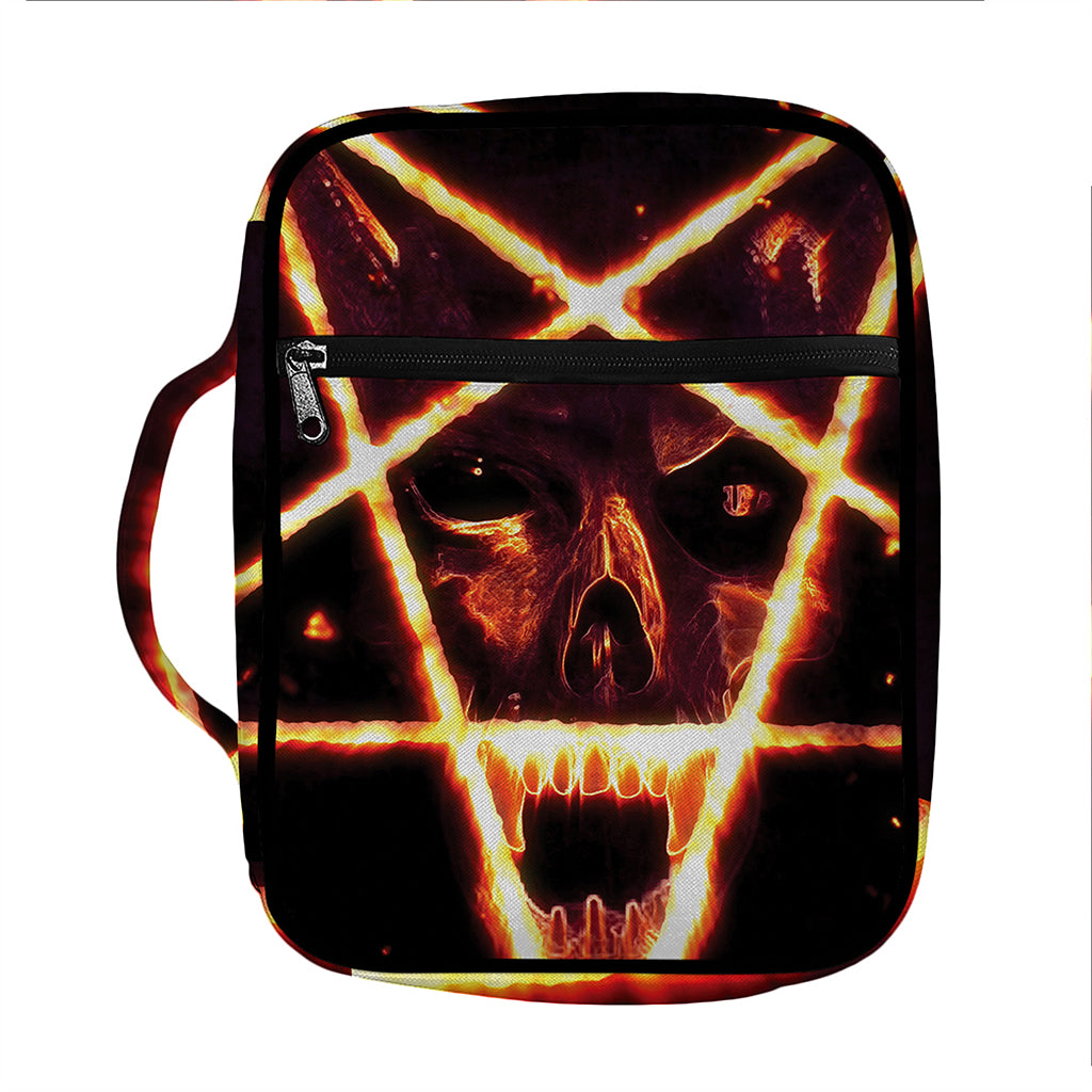 Flame Satanic Pentagram Print Front Pocket Bible Bag