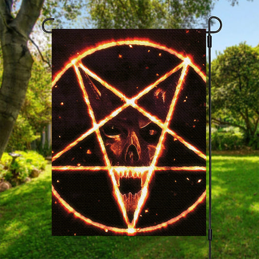 Flame Satanic Pentagram Print Garden Flag