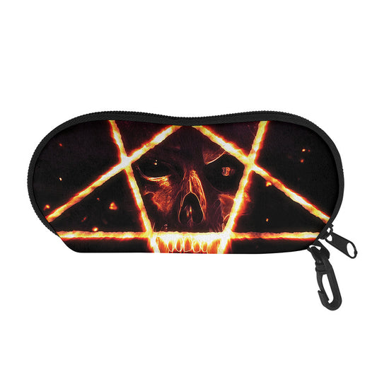 Flame Satanic Pentagram Print Glasses Case