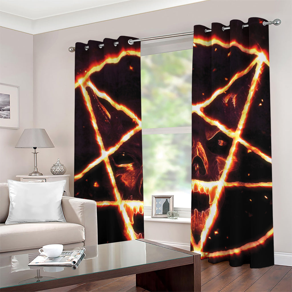 Flame Satanic Pentagram Print Grommet Curtains