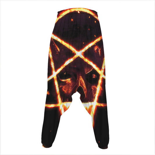 Flame Satanic Pentagram Print Hammer Pants