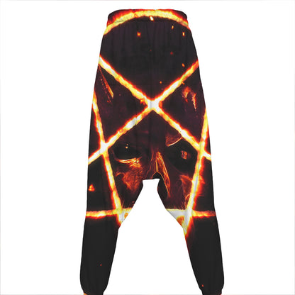 Flame Satanic Pentagram Print Hammer Pants