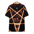 Flame Satanic Pentagram Print Hawaiian Shirt