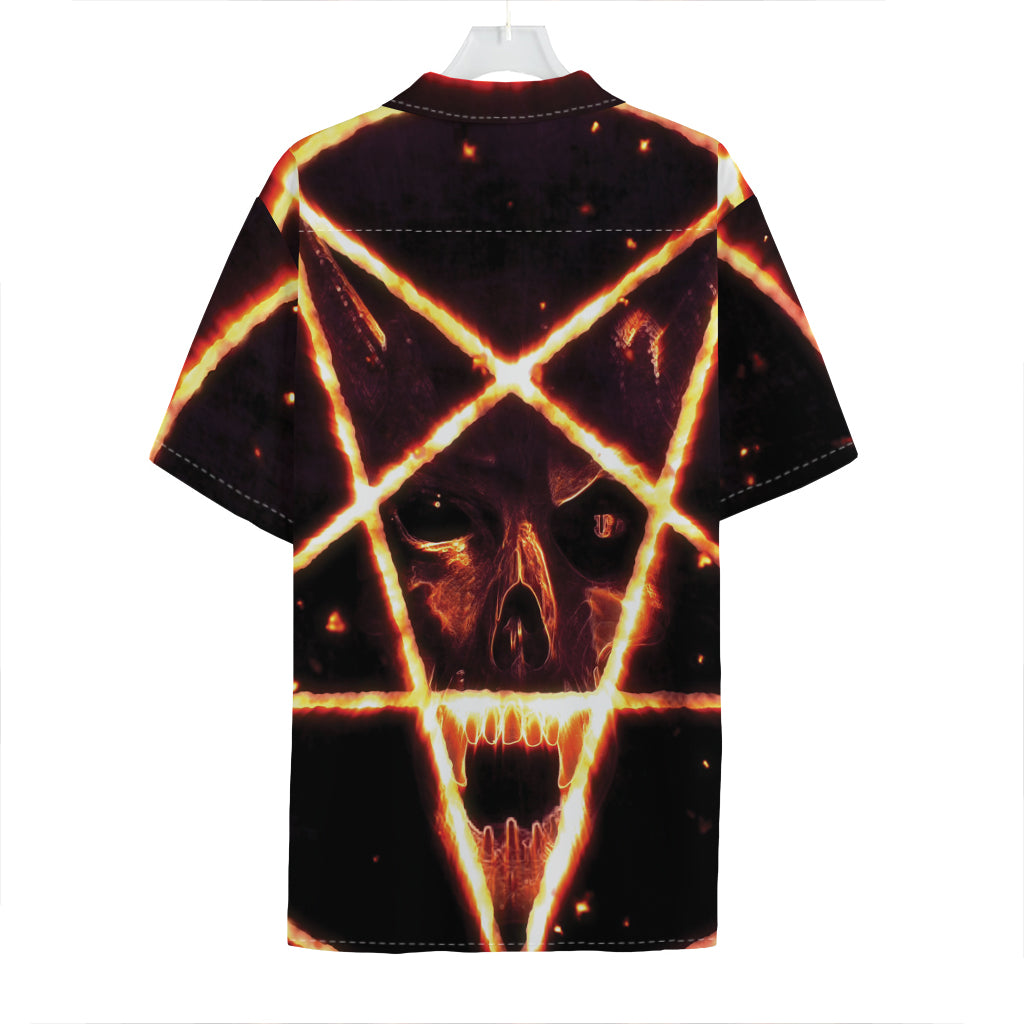 Flame Satanic Pentagram Print Hawaiian Shirt