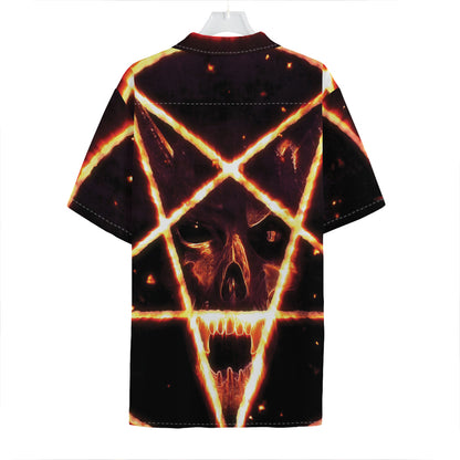 Flame Satanic Pentagram Print Hawaiian Shirt