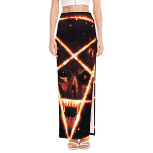 Flame Satanic Pentagram Print High Slit Maxi Skirt