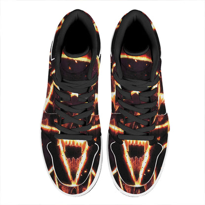 Flame Satanic Pentagram Print High Top Leather Sneakers