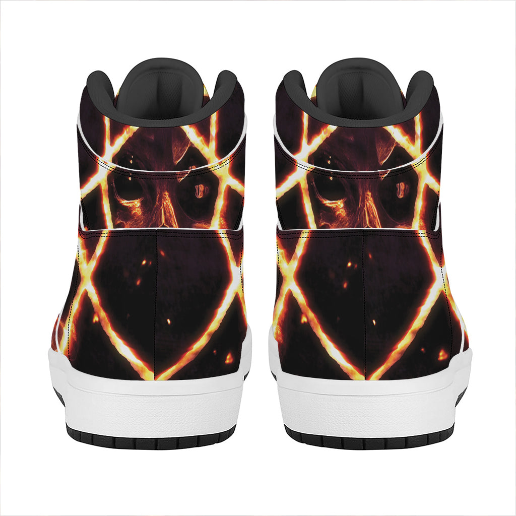 Flame Satanic Pentagram Print High Top Leather Sneakers