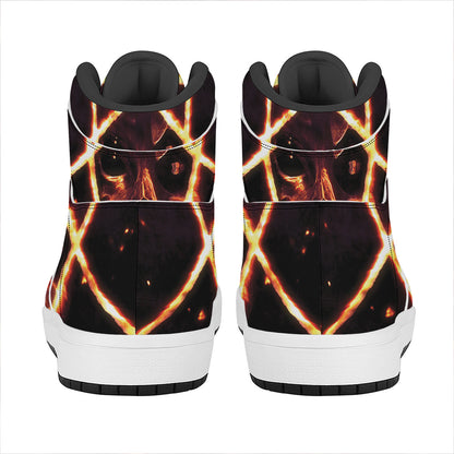 Flame Satanic Pentagram Print High Top Leather Sneakers